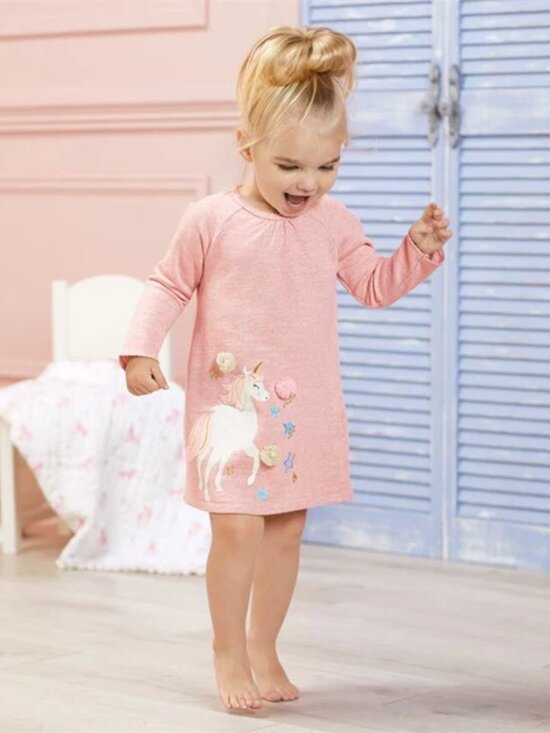 Mud Pie Other - Mudpie | Pink and Cream Unicorn Raglan Dress | Size 2T